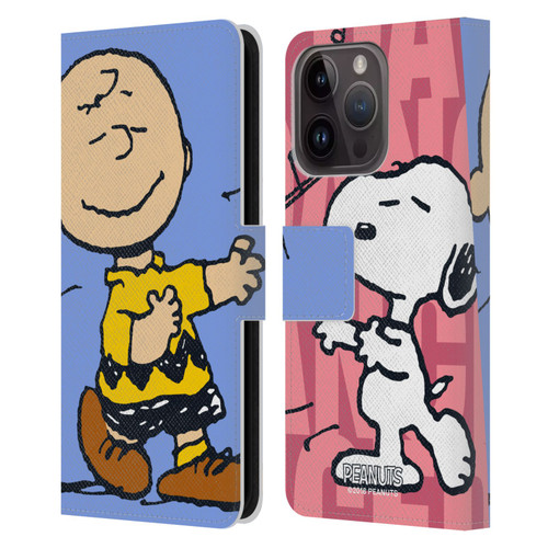 Peanuts Halfs And Laughs Snoopy & Charlie Leather Book Wallet Case Cover For Apple iPhone 15 Pro