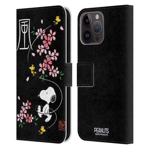 Peanuts Oriental Snoopy Cherry Blossoms Leather Book Wallet Case Cover For Apple iPhone 15 Pro Max