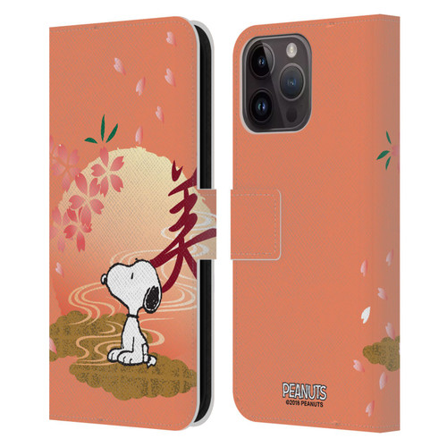 Peanuts Oriental Snoopy Sakura Leather Book Wallet Case Cover For Apple iPhone 15 Pro Max