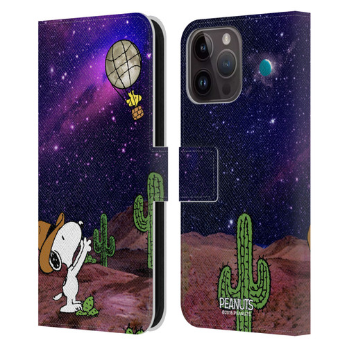 Peanuts Snoopy Space Cowboy Nebula Balloon Woodstock Leather Book Wallet Case Cover For Apple iPhone 15 Pro Max