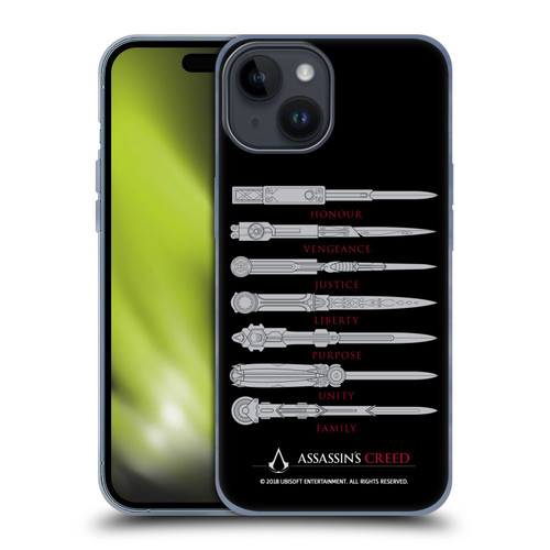 Assassin's Creed Legacy Typography Blades Soft Gel Case for Apple iPhone 15