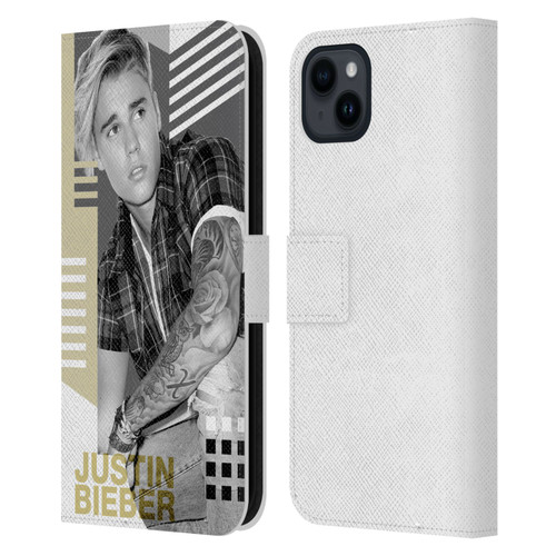 Justin Bieber Purpose B&w Calendar Geometric Collage Leather Book Wallet Case Cover For Apple iPhone 15 Plus