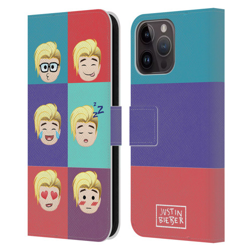 Justin Bieber Justmojis Cute Faces Leather Book Wallet Case Cover For Apple iPhone 15 Pro Max