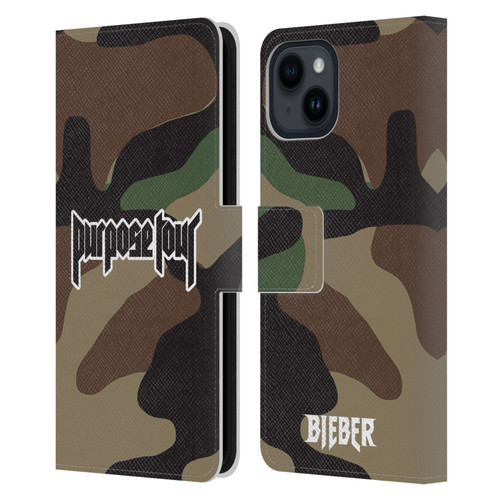 Justin Bieber Tour Merchandise Camouflage Leather Book Wallet Case Cover For Apple iPhone 15