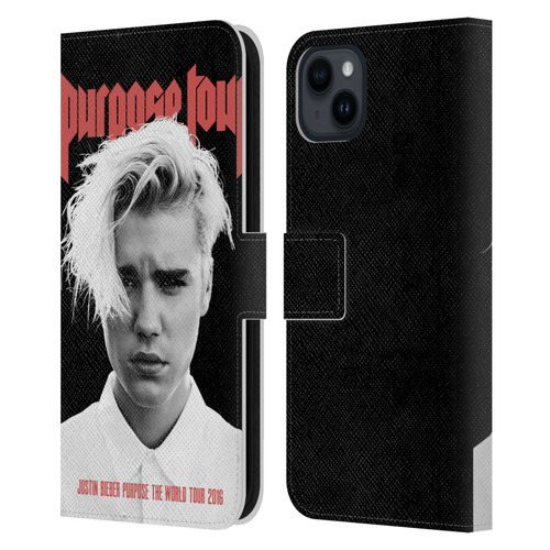 Justin Bieber Tour Merchandise Purpose Poster Leather Book Wallet Case Cover For Apple iPhone 15 Plus