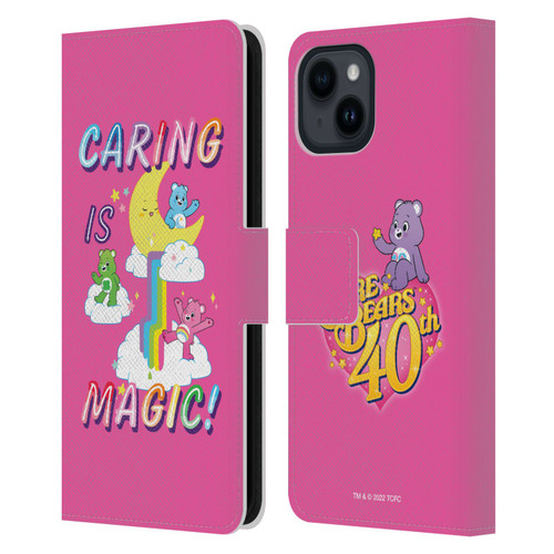 Care Bears 40th Anniversary Caring Is Magic Leather Book Wallet Case Cover For Apple iPhone 15