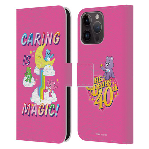 Care Bears 40th Anniversary Caring Is Magic Leather Book Wallet Case Cover For Apple iPhone 15 Pro Max
