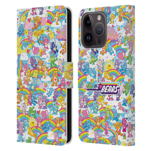 Care Bears 40th Anniversary Rainbow Leather Book Wallet Case Cover For Apple iPhone 15 Pro