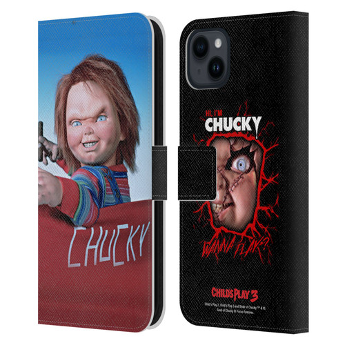 Child's Play III Key Art On Set Leather Book Wallet Case Cover For Apple iPhone 15 Plus