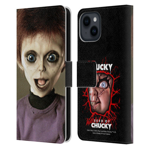 Seed of Chucky Key Art Glen Doll Leather Book Wallet Case Cover For Apple iPhone 15