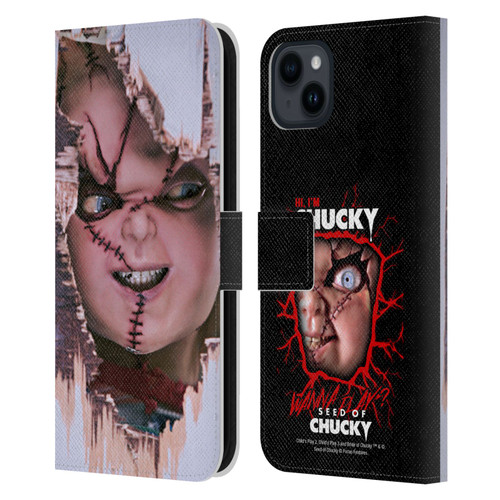 Seed of Chucky Key Art Doll Leather Book Wallet Case Cover For Apple iPhone 15 Plus