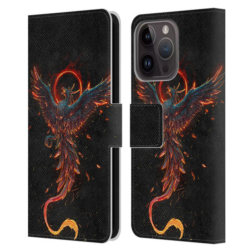 Christos Karapanos Mythical Art Black Phoenix Leather Book Wallet Case Cover For Apple iPhone 15 Pro