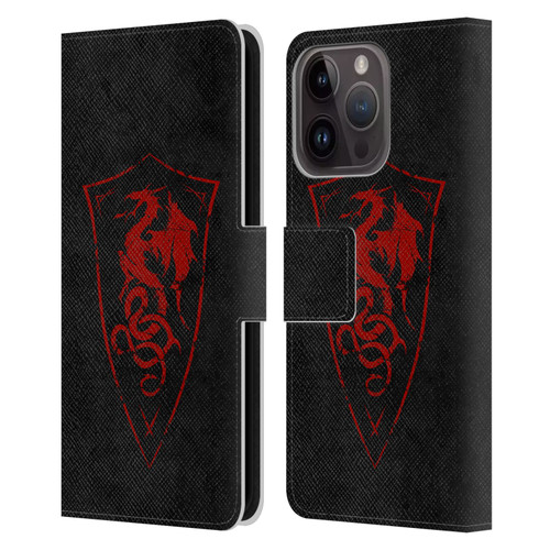 Christos Karapanos Shield Dragon Leather Book Wallet Case Cover For Apple iPhone 15 Pro