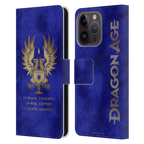 EA Bioware Dragon Age Heraldry Grey Wardens Gold Leather Book Wallet Case Cover For Apple iPhone 15 Pro