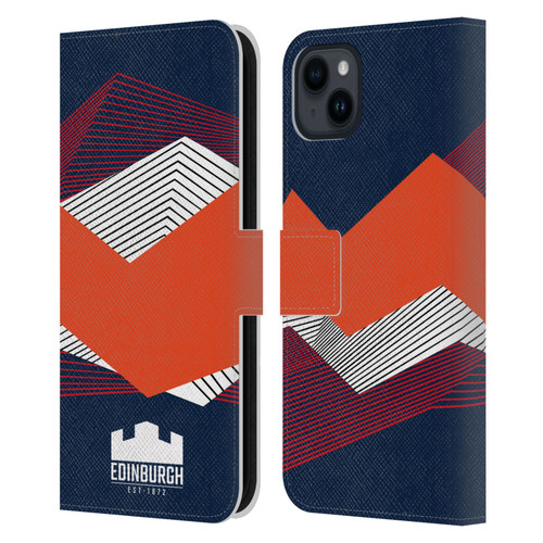 Edinburgh Rugby Graphics Shapes Leather Book Wallet Case Cover For Apple iPhone 15 Plus