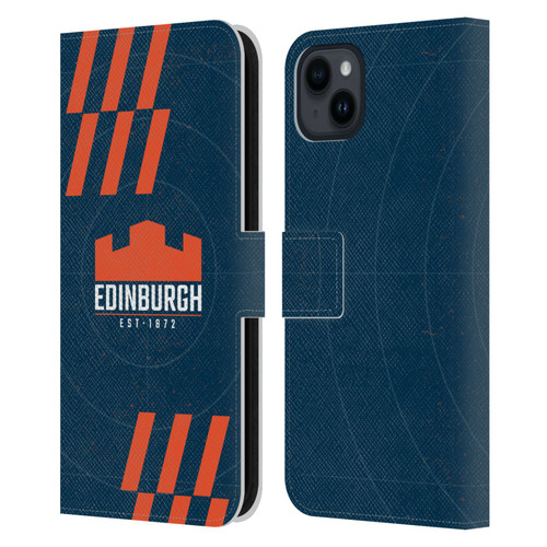 Edinburgh Rugby Logo Art Navy Blue Leather Book Wallet Case Cover For Apple iPhone 15 Plus