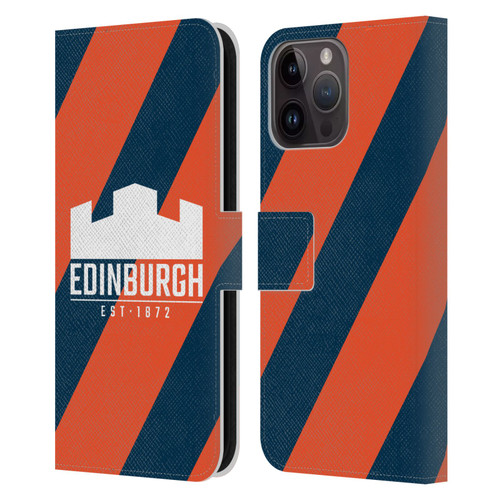 Edinburgh Rugby Logo Art Diagonal Stripes Leather Book Wallet Case Cover For Apple iPhone 15 Pro Max
