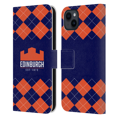 Edinburgh Rugby Logo 2 Argyle Leather Book Wallet Case Cover For Apple iPhone 15 Plus