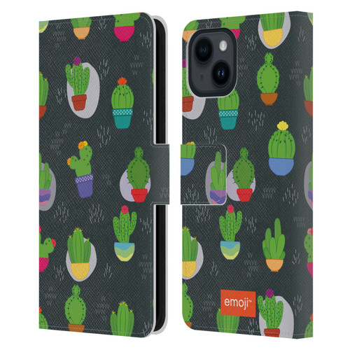 emoji® Cactus And Pineapple Pattern Leather Book Wallet Case Cover For Apple iPhone 15