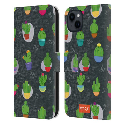 emoji® Cactus And Pineapple Pattern Leather Book Wallet Case Cover For Apple iPhone 15 Plus