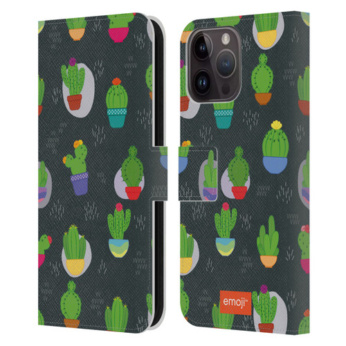 emoji® Cactus And Pineapple Pattern Leather Book Wallet Case Cover For Apple iPhone 15 Pro Max