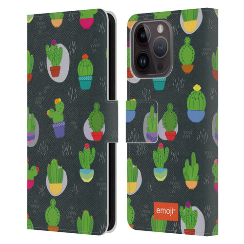 emoji® Cactus And Pineapple Pattern Leather Book Wallet Case Cover For Apple iPhone 15 Pro