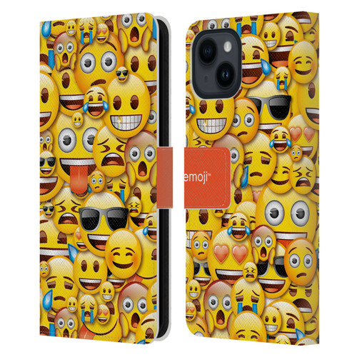 emoji® Full Patterns Smileys Leather Book Wallet Case Cover For Apple iPhone 15