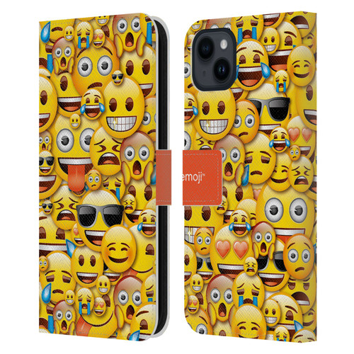 emoji® Full Patterns Smileys Leather Book Wallet Case Cover For Apple iPhone 15 Plus