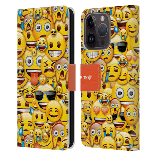 emoji® Full Patterns Smileys Leather Book Wallet Case Cover For Apple iPhone 15 Pro