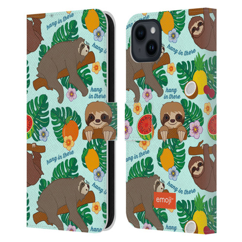 emoji® Sloth Tropical Leather Book Wallet Case Cover For Apple iPhone 15 Plus