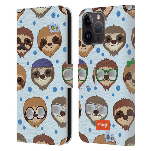 emoji® Sloth Pattern Leather Book Wallet Case Cover For Apple iPhone 15 Pro Max