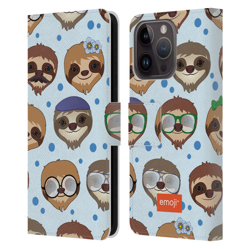 emoji® Sloth Pattern Leather Book Wallet Case Cover For Apple iPhone 15 Pro