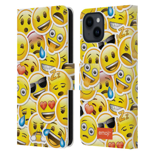 emoji® Smileys Stickers Leather Book Wallet Case Cover For Apple iPhone 15