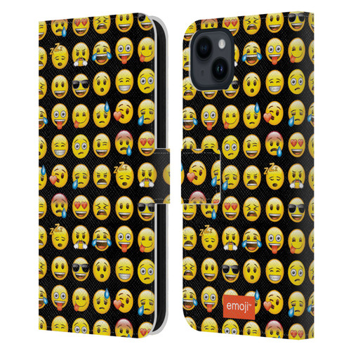 emoji® Smileys Pattern Leather Book Wallet Case Cover For Apple iPhone 15 Plus