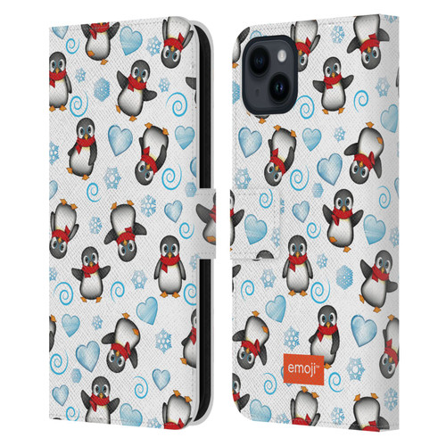 emoji® Winter Wonderland Penguins Leather Book Wallet Case Cover For Apple iPhone 15 Plus