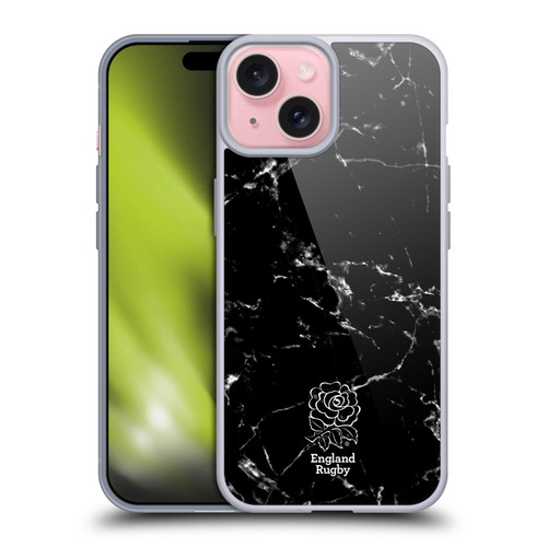 England Rugby Union Marble Black Soft Gel Case for Apple iPhone 15