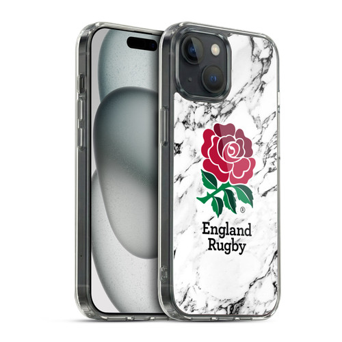 England Rugby Union Marble White Soft Gel Case for Apple iPhone 15 & MagSafe