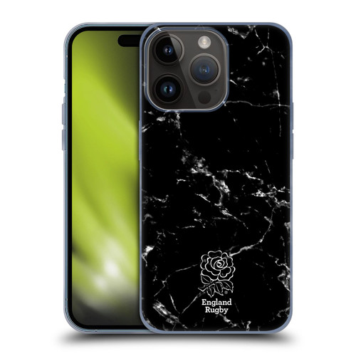 England Rugby Union Marble Black Soft Gel Case for Apple iPhone 15 Pro