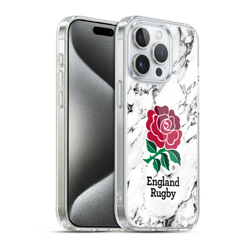 England Rugby Union Marble White Soft Gel Case for Apple iPhone 15 Pro & MagSafe