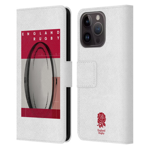 England Rugby Union First XV Ball Leather Book Wallet Case Cover For Apple iPhone 15 Pro