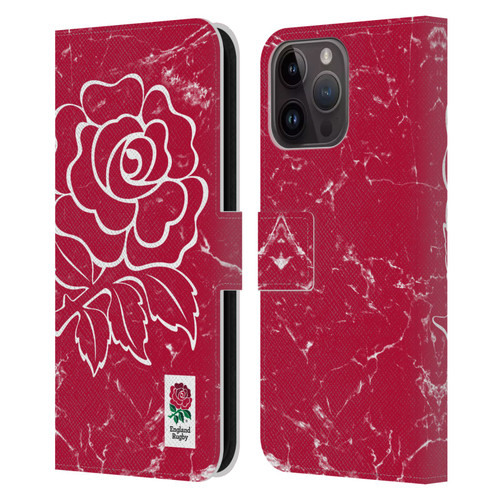 England Rugby Union Marble Red Leather Book Wallet Case Cover For Apple iPhone 15 Pro Max