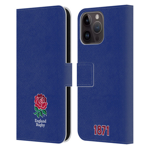 England Rugby Union 2016/17 The Rose Plain Navy Leather Book Wallet Case Cover For Apple iPhone 15 Pro Max