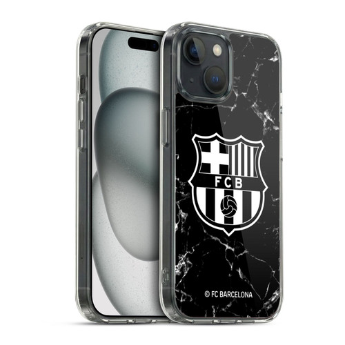 FC Barcelona Crest Patterns Black Marble Soft Gel Case for Apple iPhone 15 & MagSafe