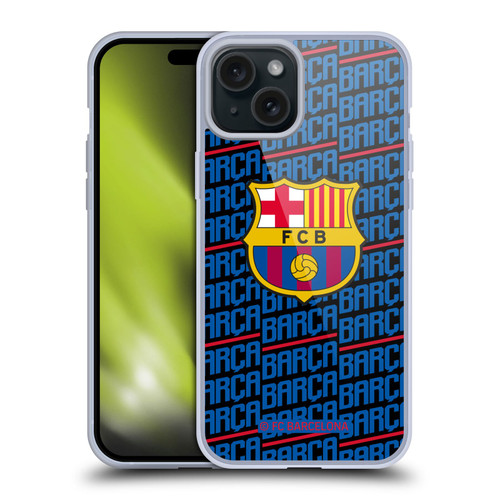 FC Barcelona Crest Patterns Barca Soft Gel Case for Apple iPhone 15 Plus & MagSafe