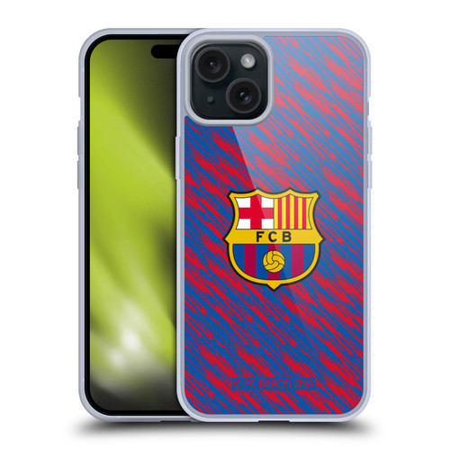 FC Barcelona Crest Patterns Glitch Soft Gel Case for Apple iPhone 15 Plus