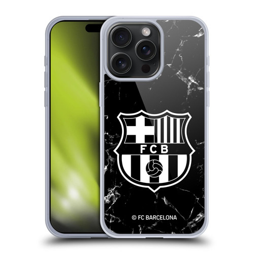 FC Barcelona Crest Patterns Black Marble Soft Gel Case for Apple iPhone 15 Pro Max & MagSafe