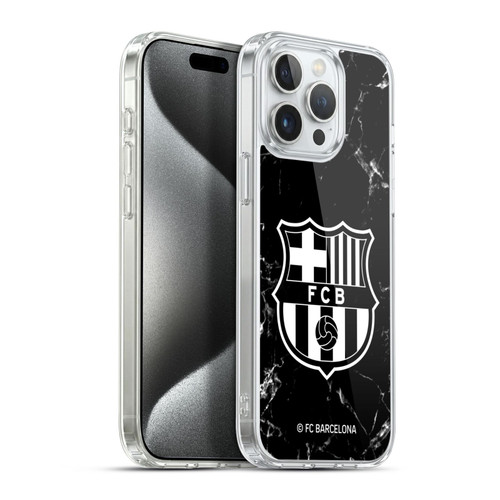 FC Barcelona Crest Patterns Black Marble Soft Gel Case for Apple iPhone 15 Pro Max & MagSafe