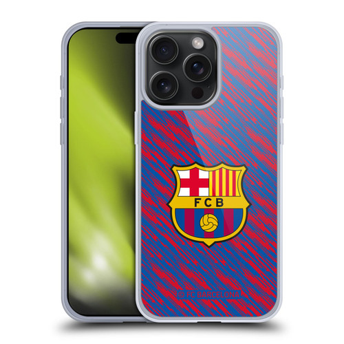 FC Barcelona Crest Patterns Glitch Soft Gel Case for Apple iPhone 15 Pro Max & MagSafe