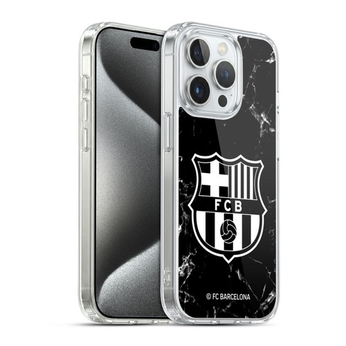 FC Barcelona Crest Patterns Black Marble Soft Gel Case for Apple iPhone 15 Pro & MagSafe