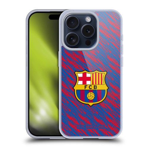 FC Barcelona Crest Patterns Glitch Soft Gel Case for Apple iPhone 15 Pro